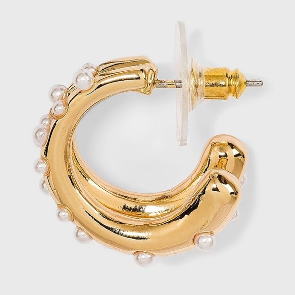 SUGARFIX by BaubleBar Pearl and Gold Double Hoop Earrings - Gold, NWT - Picture 2 of 7